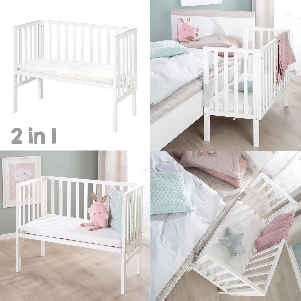 roba 'safe asleep®' side bed, 2in1 with barrier, wood/white