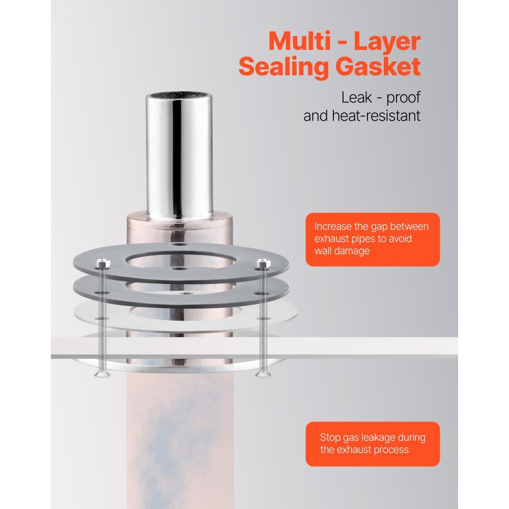 Réglage de la peau d'échappement à travers la coque (24 mm), kit d'échappement droit pour tuyaux d'échappement marins avec vis, écrous et joint pour chauffages diesel et chauffages d'appoint, acier inoxydable 316, couleur argent