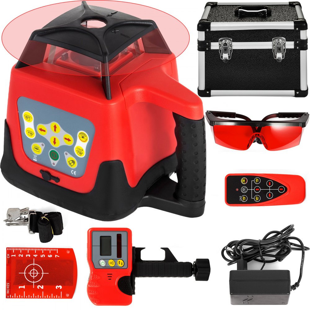 Waterpas met rode laser Roterende zelfnivellerende meting Automatisch roterende rode straal met draagtas voor ontvanger en afstandsbediening Waterpas met rode laser Roterende zelfnivellerende meting Automatisch roterende rode straal met draagtas voor ontvanger en afstandsbediening