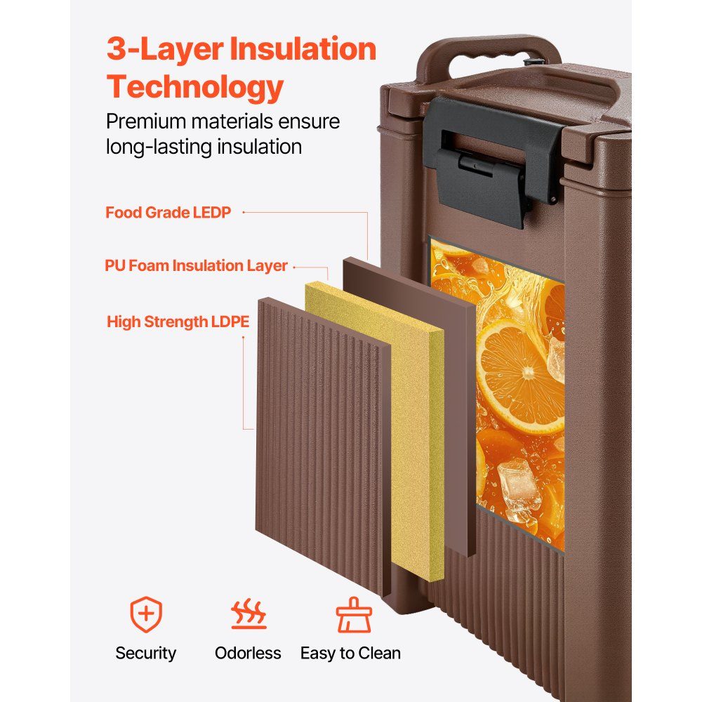 Distributeur de boissons isotherme 19 L, distributeur de boissons chaudes et froides avec robinet et poignée, distributeur de boissons thermiques de qualité alimentaire, refroidisseur pour thé, café, eau dans les cafés et restaurants, marron