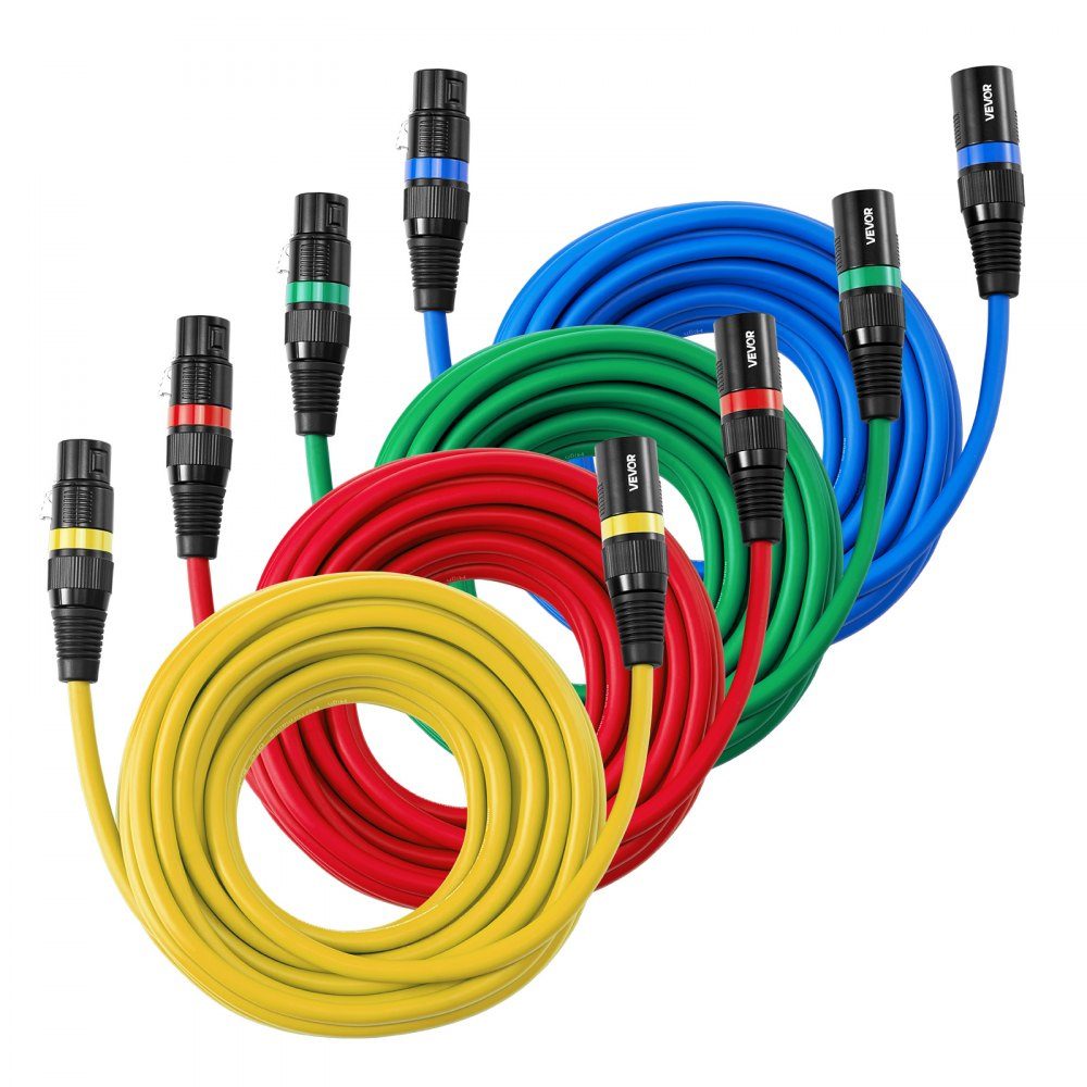 XLR-Kabel, 7,6 m, 4 Stück, symmetrische DMX-Mikrofonkabel (Stecker auf Buchse), vergoldete 3-polige XLR-Mikrofon-Lautsprecherkabel für Bühnenbeleuchtung, Mikrofone, Verstärker, Mixer