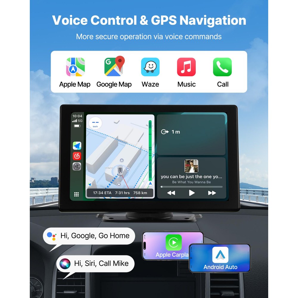 Kabelloses Autoradio (228,6 mm) HD-Radio mit Touchscreen, kompatibel mit Apple CarPlay & Android Auto, CarPlay-Bildschirm mit Rückfahrkamera, Sprachsteuerung, Mirror Link, Bluetooth-GPS-Navigation Kabelloses Autoradio (228,6 mm) HD-Radio mit Touchscreen, kompatibel mit Apple CarPlay & Android Auto, CarPlay-Bildschirm mit Rückfahrkamera, Sprachsteuerung, Mirror Link, Bluetooth-GPS-Navigation