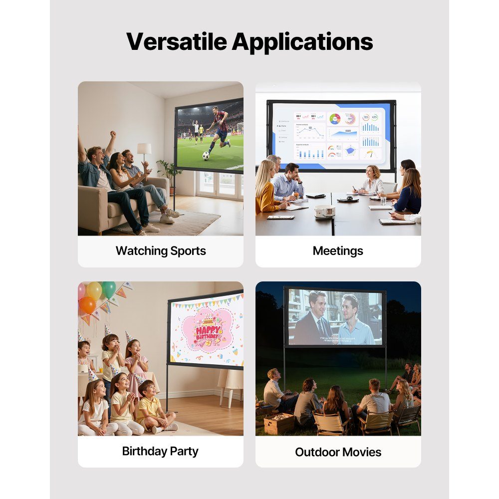 Projection Screen (80 Inch) with 160° Wide Angle & Stand, Projector Screen for Indoor & Outdoor Projector 16:9 4K HD, Portable Movie Screen with Carry Bag for Home Theater Office Presentation