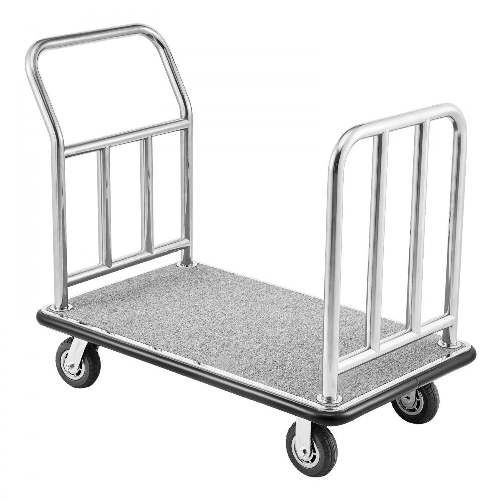 Wózek bagażowy hotelowy Wózek platformowy o udźwigu 340 kg ze zdejmowaną ramą przednią Wózek parkingowy z podłogą wyłożoną wykładziną i 6-calowymi gumowymi kołami Idealny do hoteli, apartamentowców i kurortów