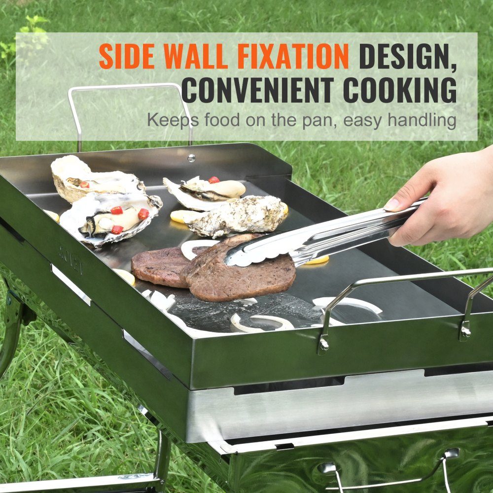 Plaque de gril 430 en acier inoxydable 58,7 x 39,5 x 9,9 cm - Plaque de gril universelle de 2 mm d'épaisseur utilisable, plaque de gril de fête pour barbecue en plein air avec poignée gril à gaz pour gril à gaz, gril à charbon et accessoires de gril élect