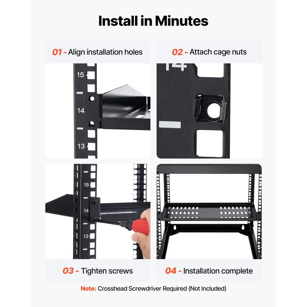 1 HE Server-Rack-Regal, 4 Stück, 22,7 kg, belüfteter Ausleger, Wandmontage oder Rack-Montageregal mit Regal, 25,4 cm Tiefe, gute Luftzirkulation für 48,3 cm Schrank, Computer, Netzwerkausrüstung