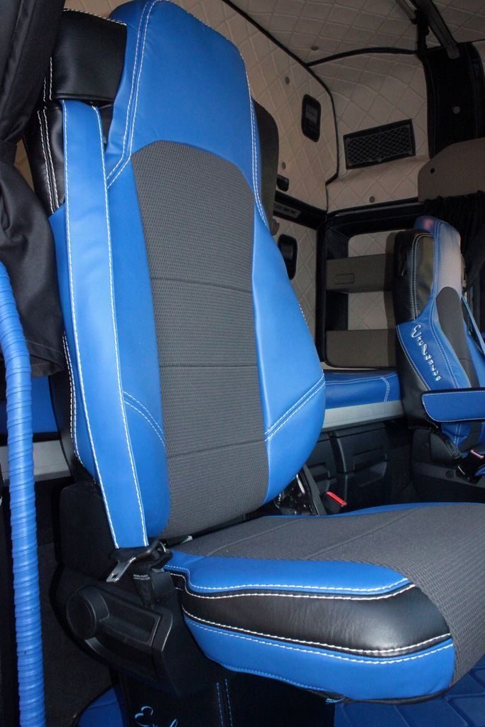 Handgefertigte, hochwertige Actros-LKW-SITZBEZÜGE, MERCEDES ACTROS MP4 MP 4, blaue Kombination, komplettes Set