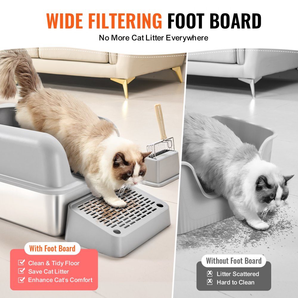 Litter Box 6" Deep XL Extra Large Stainless Steel Litter Box with Scoop Wide Filter Base and High Sides Closed Odor Free Easy Clean Litter Box Suitable for Large Cats