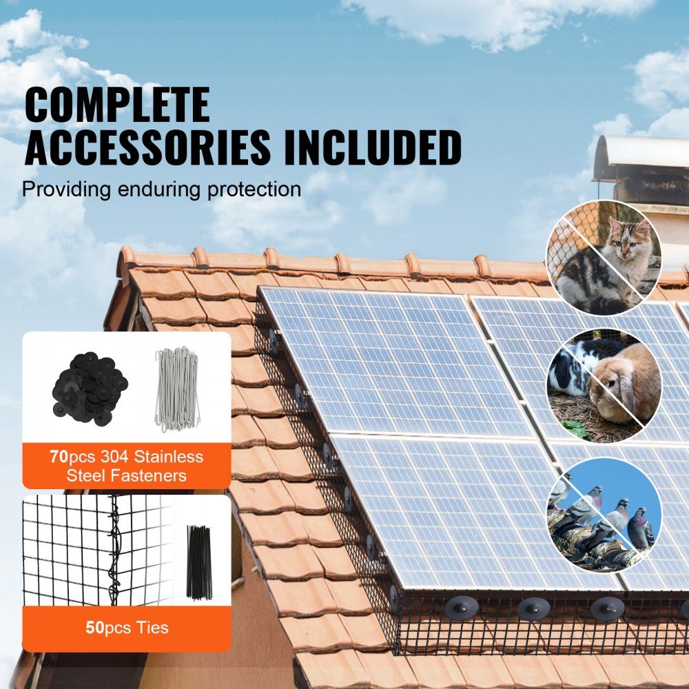 Solarpanel-Vogelschutz, 20,3 cm x 30,5 m, taubenabweisender Solarpanel-Bildschirm mit 70 Edelstahl-Befestigungselementen, Solarpanel-Schutz mit rostfreier PVC-Beschichtung, 1/2 Zoll Drahtrollengeflecht
