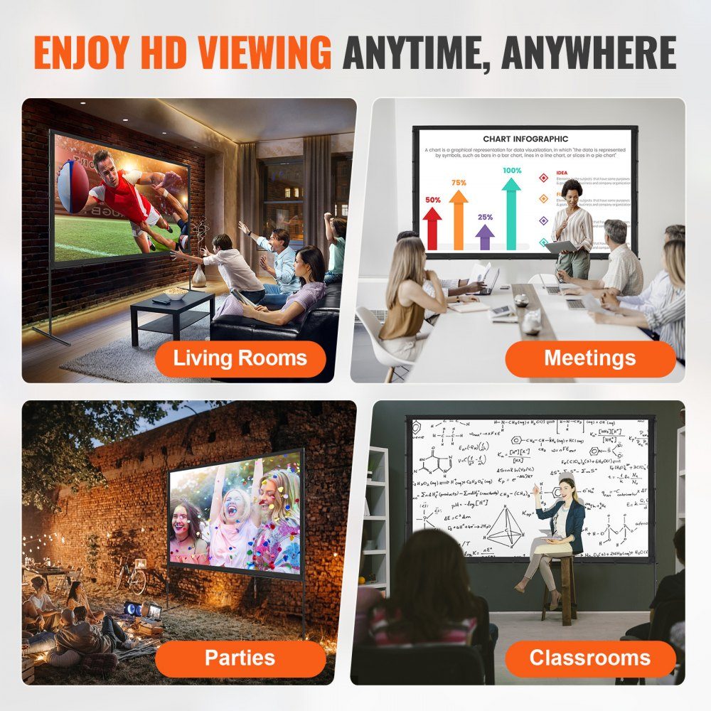 Projection Projector Screen with Stand, 100" HD 4K Outdoor Indoor Projector Screen, Quick Fold Portable Movie Screen 16:9 for Home Theater, Camping and Casual Events, Black