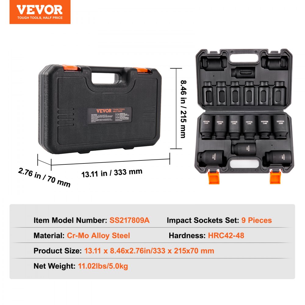 1/2 Zoll Steckschlüsselsatz CR-V legierter Stahl 9-teiliger Steckschlüsselsatz 29-38 mm tiefe Stecknüsse Schlagschrauber, HRC 42-48 Steckschlüssel inkl. Werkzeugkoffer, metrischer Schraubenausdreher 1/2 Zoll Steckschlüsselsatz CR-V legierter Stahl 9-teiliger Steckschlüsselsatz 29-38 mm tiefe Stecknüsse Schlagschrauber, HRC 42-48 Steckschlüssel inkl. Werkzeugkoffer, metrischer Schraubenausdreher