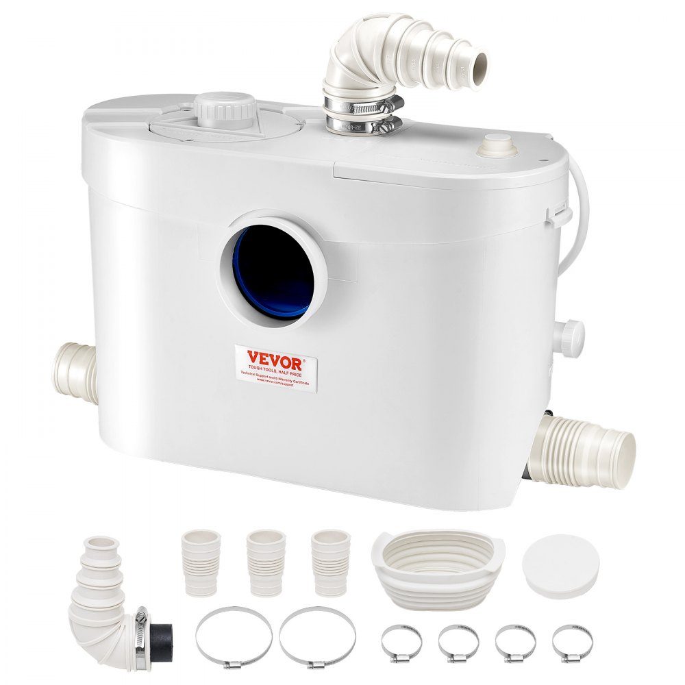 Système de relevage, 900 W, débit 180 L/min, hauteur de refoulement 12 m, système de relevage des eaux usées avec 4 arrivées d'eau, pompe eaux usées pour WC, cave, douche, lavabo, buanderie, baignoire