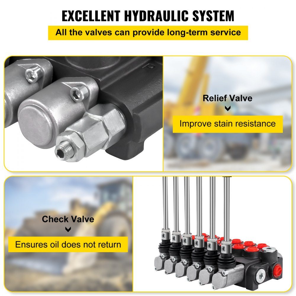 Hydraulic directional control valve, 6 spool hydraulic spool valve, 11 GPM hydraulic loader valve, 3600 PSI directional control valve, hydraulic valves and controls for tractors, loader tanks