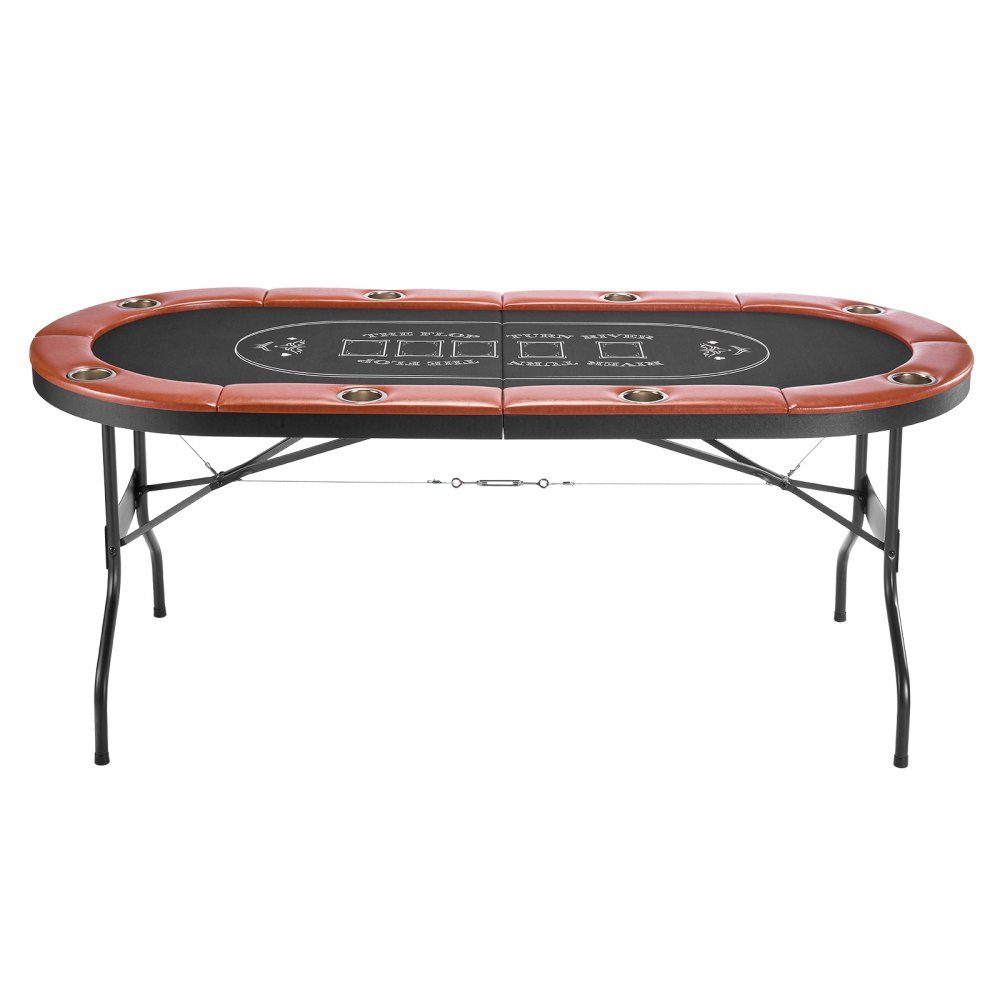 Klappbarer Pokertisch für 8 Spieler (72 Zoll), Casino-Freizeittisch mit gepolsterten Schienen und Getränkehaltern, ovale tragbare Spieltische mit Filz- und Metallbeinen, Texas Hold'em Poker