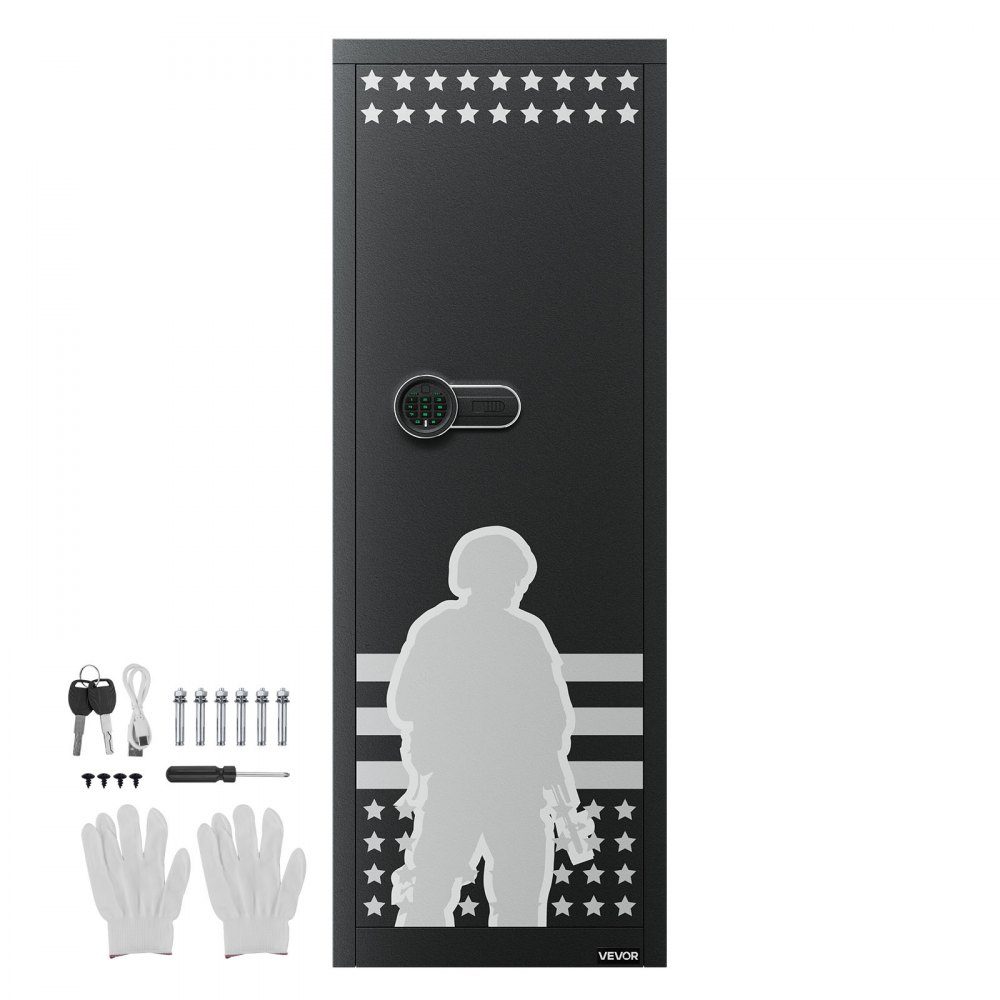 Gun Cabinet Long Gun Cabinet for 10-12 Rifles, Gun Safe with 4 Gun Bags and 3 Adjustable Shelves, Large Gun Cabinet with Key and Password Lock, Assembly Required