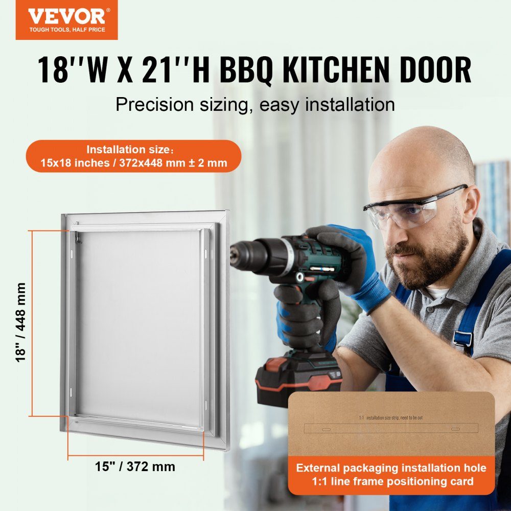 Porte d'accès au gril 457x533mm Porte de cuisine extérieure simple Porte encastrée en acier inoxydable Porte murale verticale avec poignée rétractable pour Grill Island Grill Station Armoire extérieure