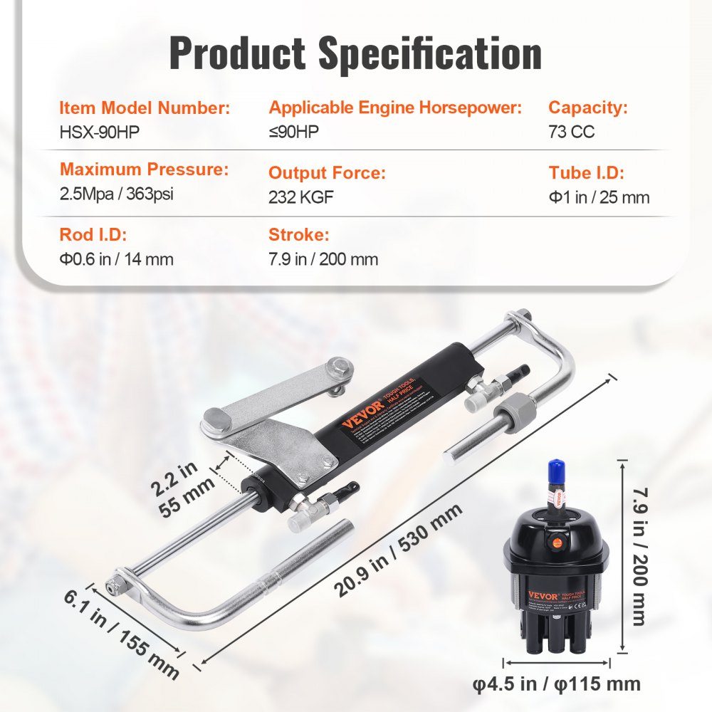 Outboard Hydraulic Steering Kit 90HP, Outboard Hydraulic Steering System with Helm Pump Cylinder, Marine Steering System Kit, Increment 200mm