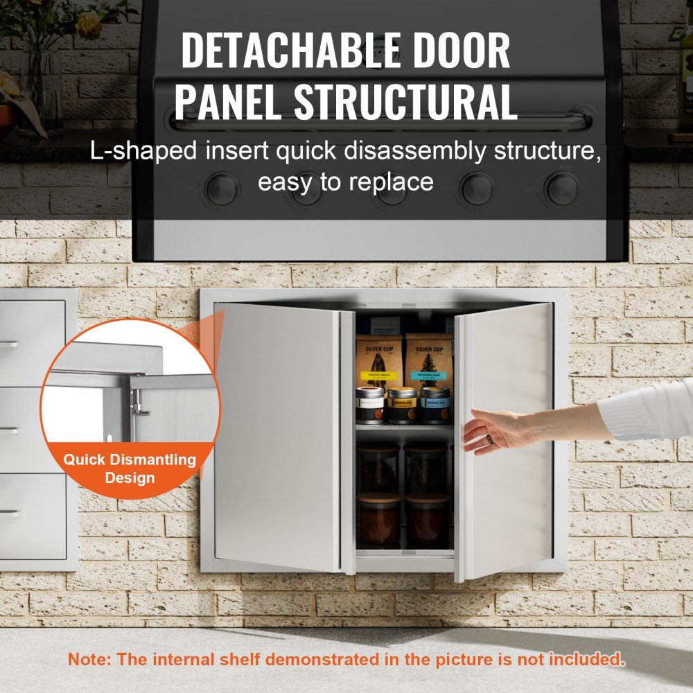 Grill Access Door 787x609mm Double Outdoor Kitchen Door Flush Mount Stainless Steel Door Vertical Wall Door with Retractable Handles for Grill Island Grill Station Outdoor Cabinet