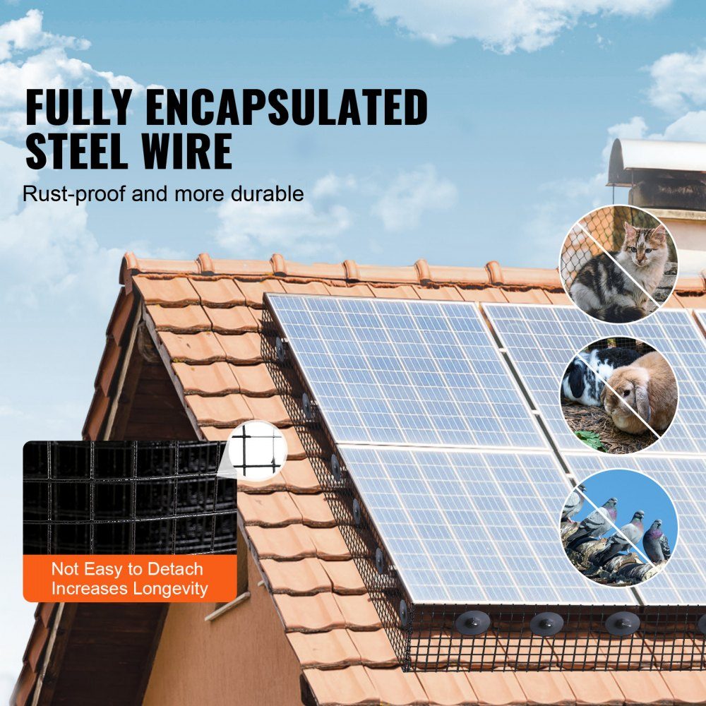 Solar Panel Bird Screen, 60' x 100' Pigeon Repellent Solar Panel Screen with 50 Tire Wires, Solar Panel Protector with Rustproof PVC Coating, 1/2 Inch Wire Roll Mesh