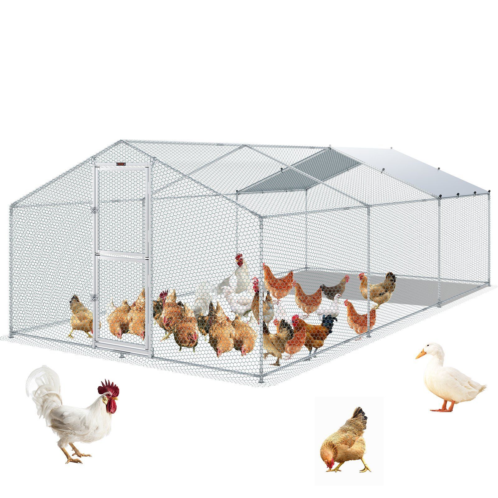 Hühnerstall 6x3x2m Hühnerhaus Stahlrahmen PE Plane Freilaufgehege 67,5x170cm Türgröße Kleintiergehege Hühnerkäfig Kleintierstall Geflügelstall Ideal für Hühnern Enten Gänsen Kaninchen