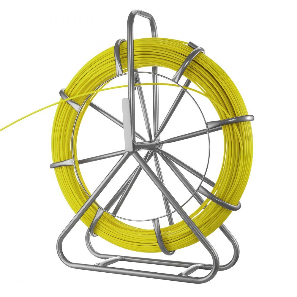 Fiberglass cable wheel 152 m Ø6.3 mm fiberglass rod, fish tape with stand, cable pulling aid with markings, cable threader, cable puller for walls & electrical installation pipes, non-conductive