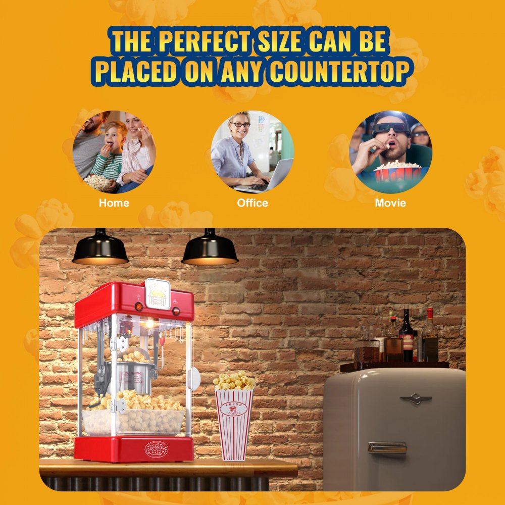 Popcornmaker, 300 W popcornmaker, 2,5 oz waterkoker voor 4QT per lading, popcornmaker op aanrecht met PP-deur, inclusief 2 scheppen en lade, bioscoopstijl, rood Popcornmaker, 300 W popcornmaker, 2,5 oz waterkoker voor 4QT per lading, popcornmaker op aanrecht met PP-deur, inclusief 2 scheppen en lade, bioscoopstijl, rood