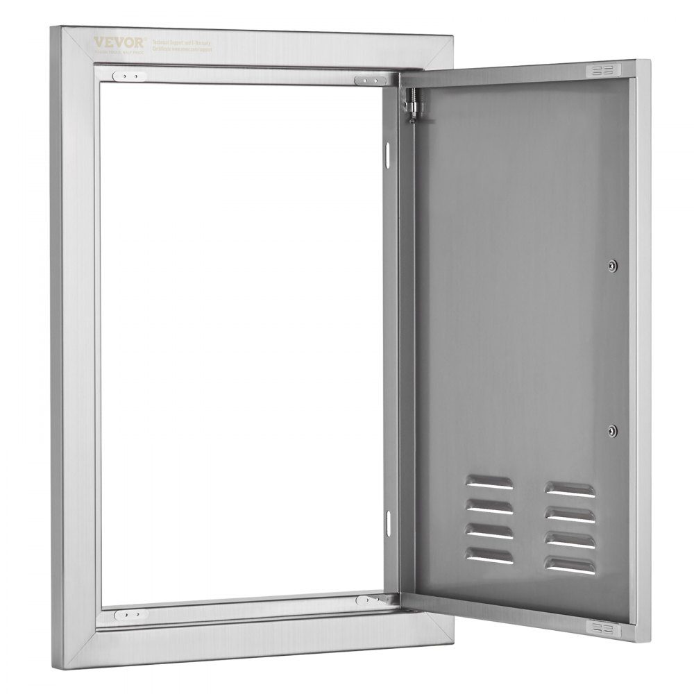 Grillzugangstür, 356 x 508 mm, einzelne Außenküchentür, bündig montierte Edelstahltür, vertikale Wandtür mit Griff und Lüftungsschlitzen, für Grillinsel, Grillstation, Außenschrank