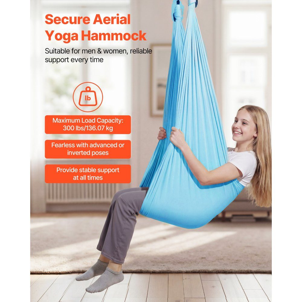 Aerial Yoga Hammock, Maximum Load 300lbs, Yoga Swing with Nylon Fabric, Daisy Rope and PE Zipper Bag, Gymnastics Swings, Dual Function, Anti-Gravity Exercises, Blue