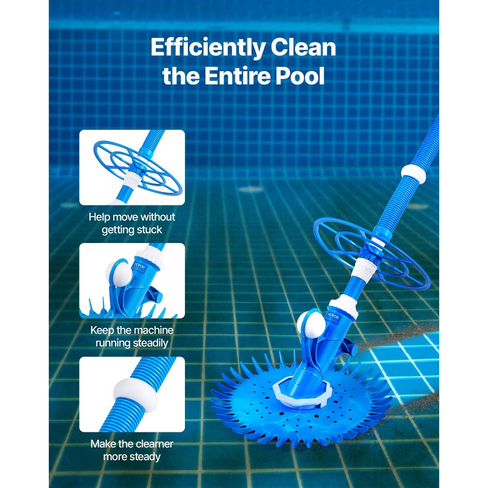 Pool vacuum with suction function, pool vacuum, pool vacuum with suction side, pool sweeper with 12 hoses, suitable for built-in pools and above-ground pools up to 6.1 x 10.7 m blue Pool vacuum with suction function, pool vacuum, pool vacuum with suction side, pool sweeper with 12 hoses, suitable for built-in pools and above-ground pools up to 6.1 x 10.7 m blue