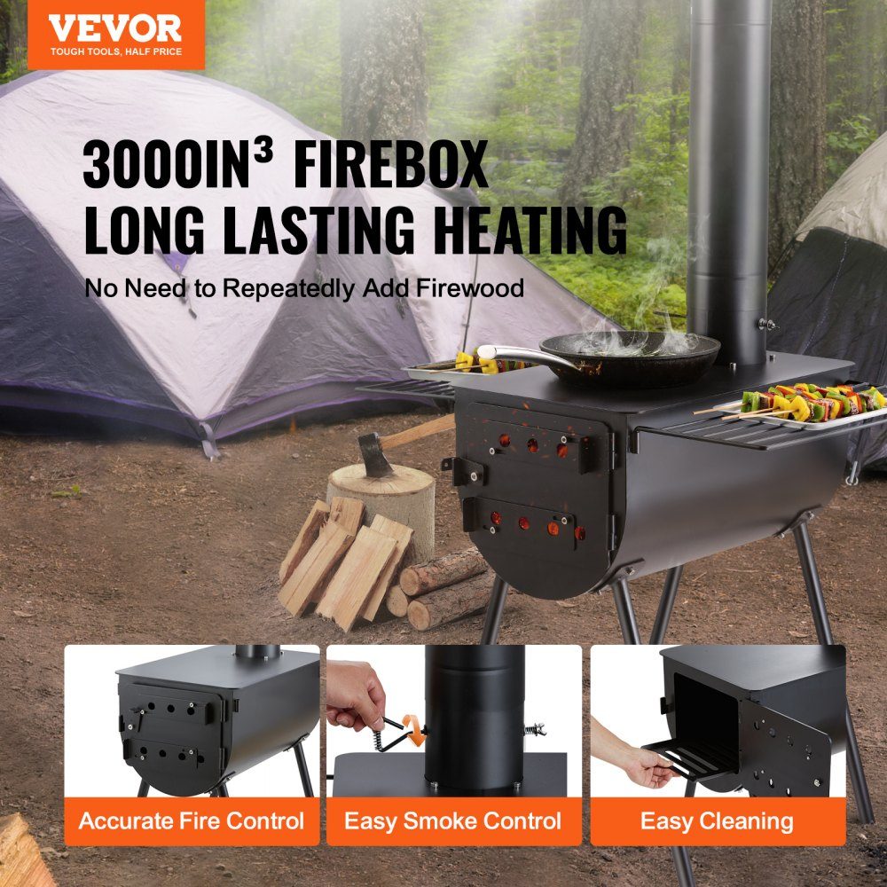 Poêle à bois Portable Camping tente chaude gril four 300 cm extérieur avec tuyaux