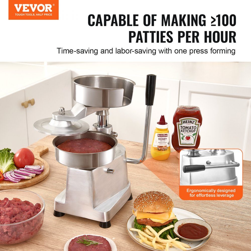 Kommerzieller Burger-Patty-Maker, 150 mm/6 Zoll Hamburger-Rindfleisch-Patty-Maker, robuste, lebensmittelechte Edelstahlschüssel-Burgerpresse, Küchenfleischformmaschine mit 1000 Stück Patty Papi