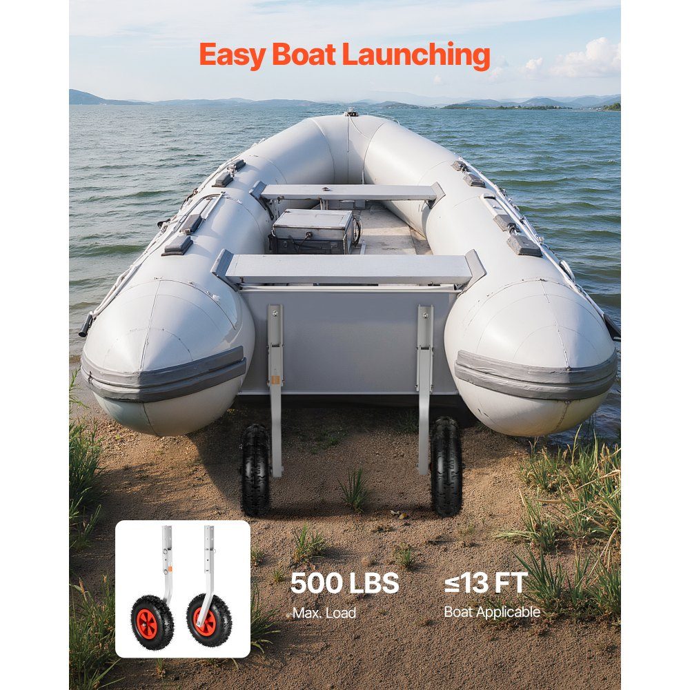 Boat Slip Wheels (500lb Load Capacity), 304.8mm Aluminum Alloy Tail Wheel with Inflatable Rubber Tires, Folding Slip Wheels with 4 Quick Release Pins for 4m Inflatable Fishing Boats