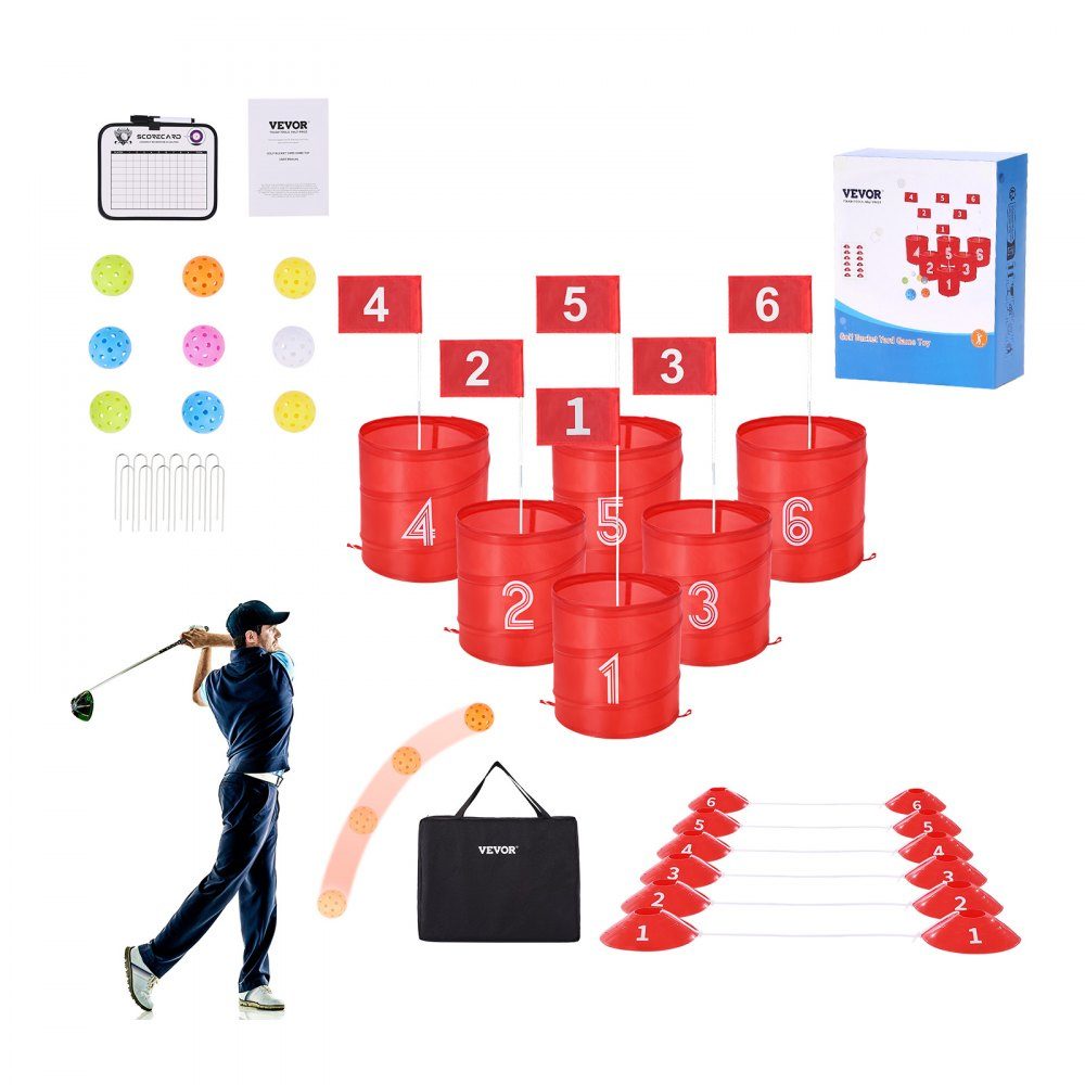 Golf Game Set, 6 Hole Golf Course, Golf Practice Games in Bucket, Outdoor Golf Chipping Game, Portable Outdoor Golf Game, Ideal for Lawn, Yard, Camping, Park, Beach