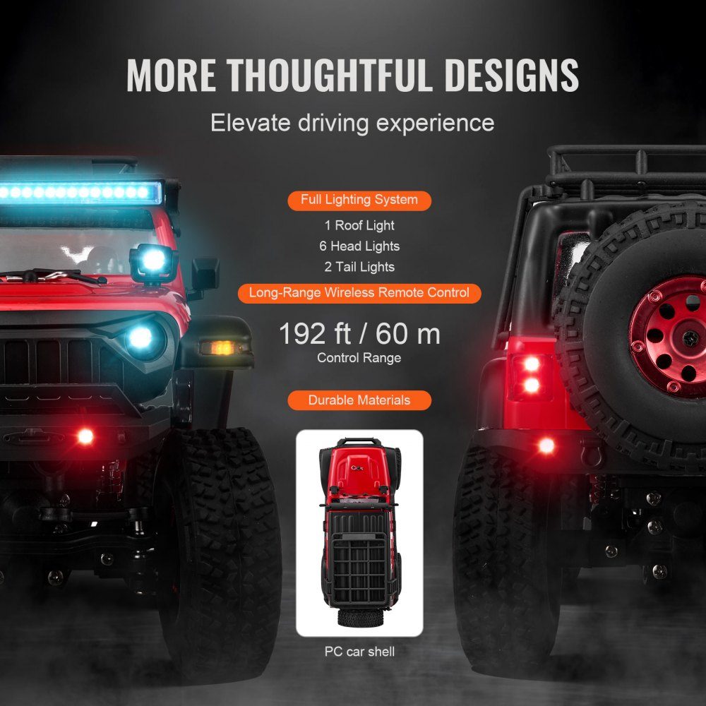 Remote control car, 1:24 scale RC car, all-terrain 4x4 off-road vehicle with full lighting and 2 rechargeable batteries, 2-speed hobby racing car as a gift for children aged 14 and over