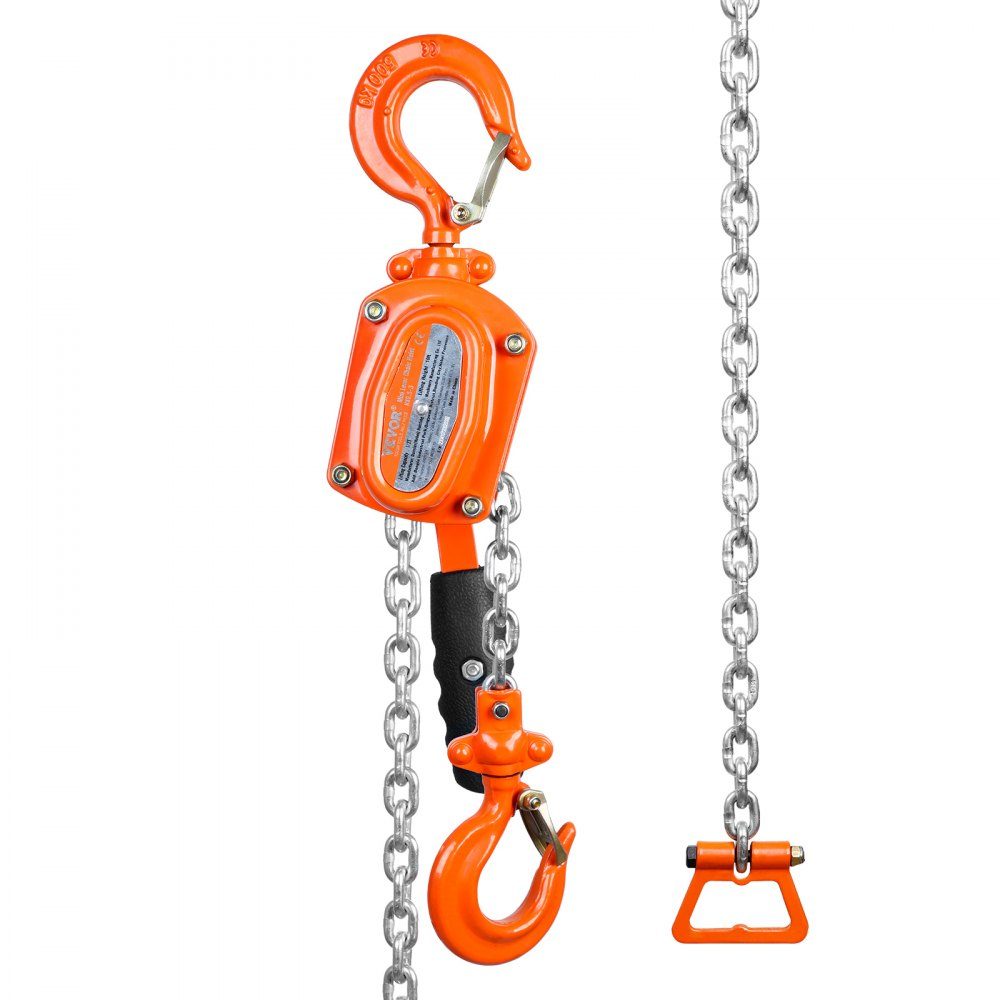 Mini palan à levier, capacité de charge de 0,5 T, palan à chaîne, force de traction de 260 N, bloc de poulie, hauteur de levage de 2,80 m, palan à cliquet, palan en acier, chaîne G80, frein à double cliquet Weston, crochet rotatif à 360°, palan à chaîne m
