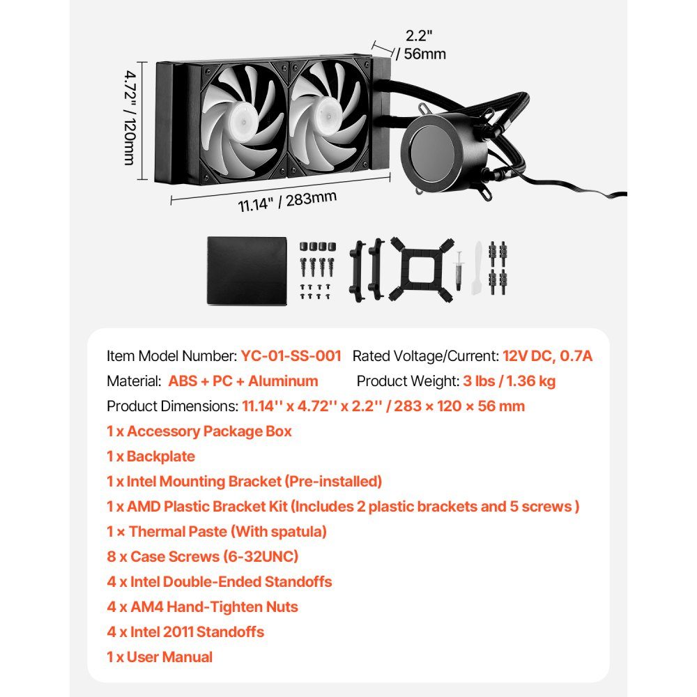 CPU Liquid Cooler AIO CPU Water Cooler - 120mm PWN Fan and Pump PC Water Cooling with 2" LCD Display and ARGB Light for Intel 115X/1366/2011/1700/1200 AMD AM4/AM5