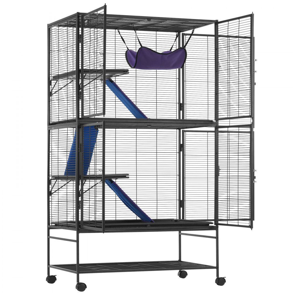 64,6 Zoll rollender Frettchenkäfig aus Metall, großer 4-stöckiger Käfig, Kleintierkäfig mit Rampen und Tablett, einfach aufzubauen für Haustierratten, Hamster, Meerschweinchen, Chinchillas, Eichhörnchen, Igel, Kaninchen