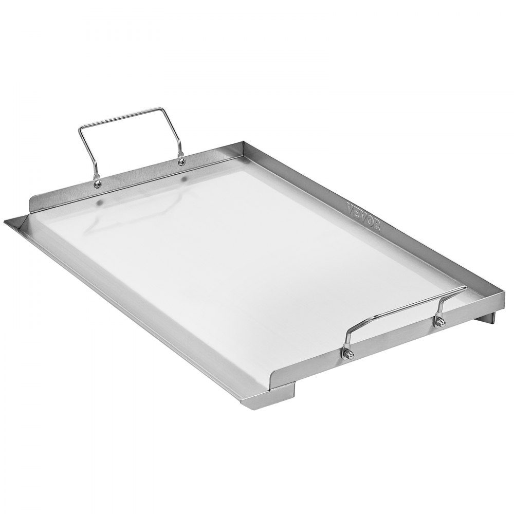 Plaque de gril Poêle à griller Plaque rectangulaire universelle en acier inoxydable (585 x 365 mm) avec dessus plat, plaque de cuisson à gaz pour barbecue Teppanyaki, batterie de cuisine familiale portable avec poignée