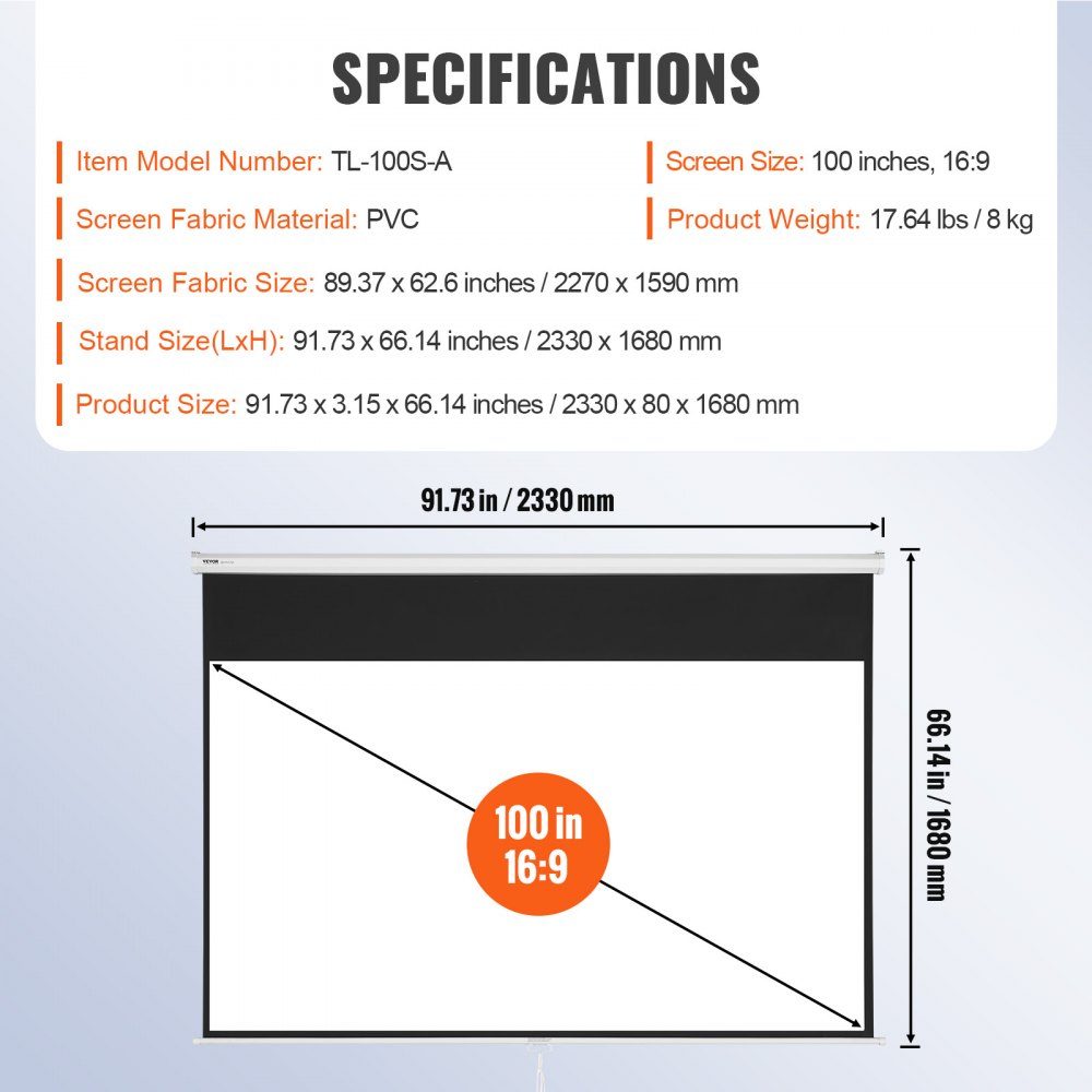 Projection Projector Screen 100" HD 4K Outdoor Indoor Manual Projector Screen Quick Folding Portable Movie Screen 16:9 for Home Theater, Camping and Leisure Events Black