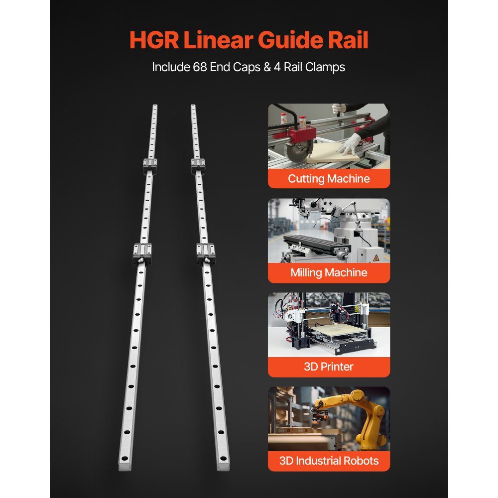 Lineaire geleidingen, HGR20, 2 stuks 2000 mm lineaire geleidingen en 4 stuks schuifblokken, roestvrije en hoge precisie set, voor doe-het-zelf, CNC-frezen, draaibanken, freesmachines, 3D-printers