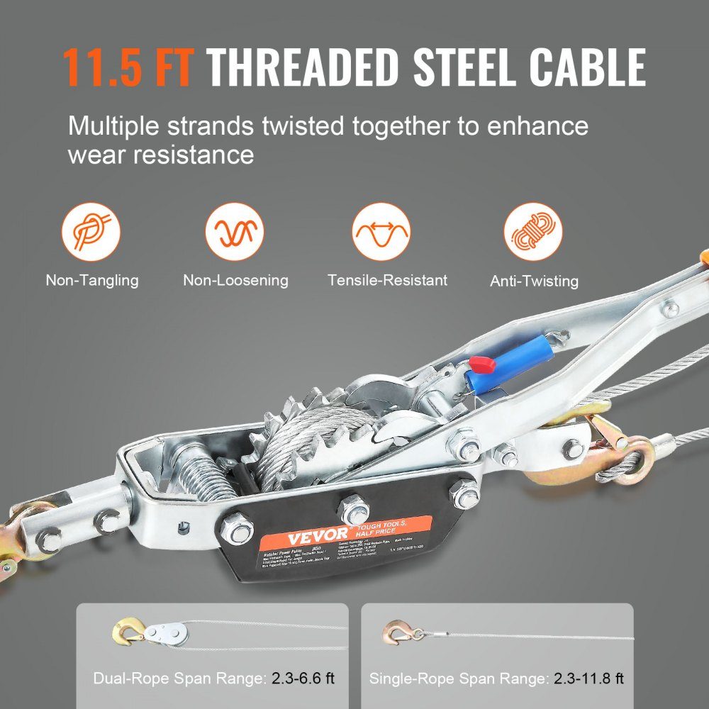 Towing Winch, 5T Pulling Force, 3.5M Steel Cable, 3 Hooks, Heavy Duty Two Speed ​​Ratchet Puller Tool, Automotive Hoist Cable Puller, Ideal for Vehicle Rescue