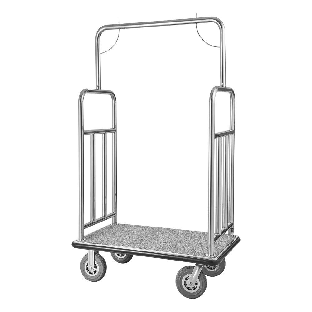 Hotel Luggage Cart, 1,000 Pound Capacity, Hotel Cart, Bellboy Cart, Luggage Cart, Valet Cart with Gray Carpet Floor and 8" Rubber Wheels, Ideal for Hotels, Condos, Resorts, Silver