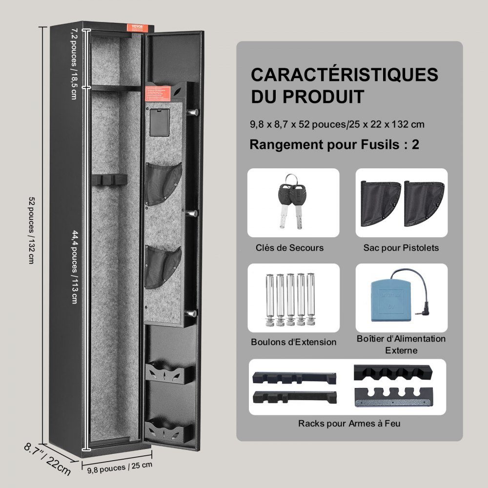 Gun safe for 2 rifles & 4 pistols, gun safe with lock & digital keyboard, gun safe with removable shelf, long gun safe, gun safe black