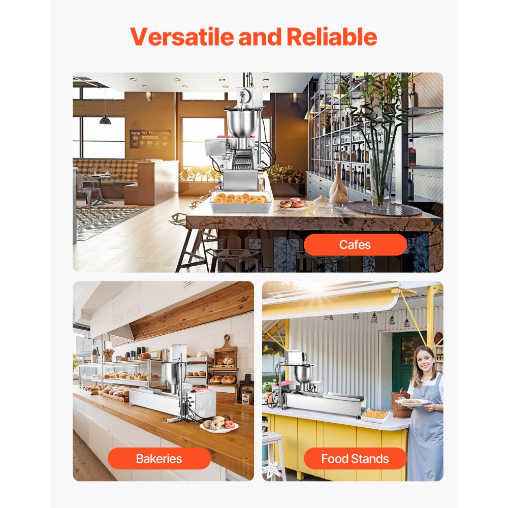 Commerciële automatische donutmachinemaker, roestvrijstalen enkele rij apparatuur (90 stuks / uur) Elektrische donutfriteuse met 3 vormmaten voor bakkerij, restaurants, café Commerciële automatische donutmachinemaker, roestvrijstalen enkele rij apparatuur (90 stuks / uur) Elektrische donutfriteuse met 3 vormmaten voor bakkerij, restaurants, café