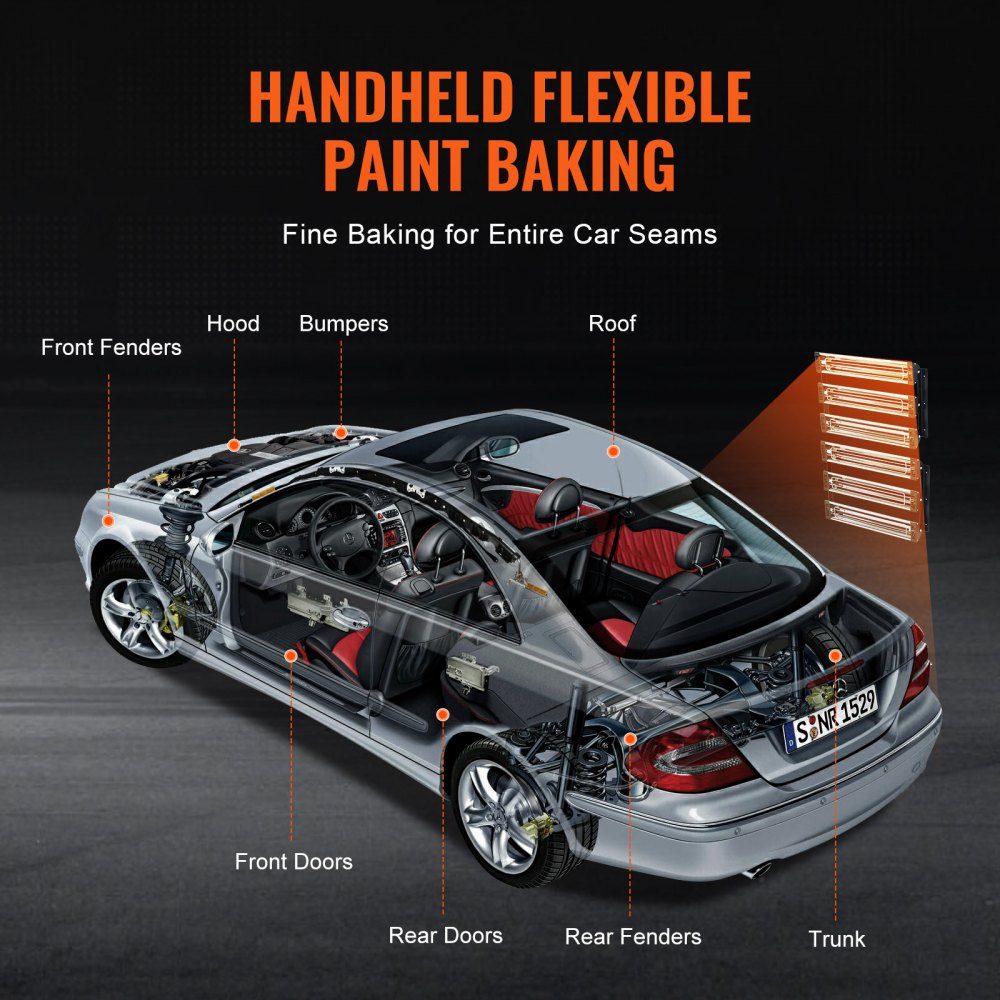 Infrared heater, paint curing lamp, radiant heater, curing for car, infrared paint, cooking area, paint heating lamp 590x372x54 mm, 2 sets, 3000 W, plug NOT included