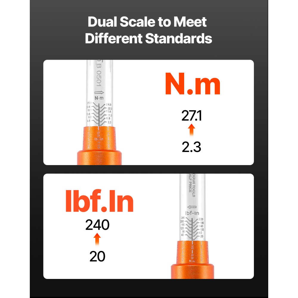 Clé dynamométrique à clic 1/4" 2,3-27,1 Nm Clé dynamométrique bidirectionnelle avec barres d'extension et foret 72 dents ± 3 % haute précision pour réparation automobile Orange Clé dynamométrique à clic 1/4" 2,3-27,1 Nm Clé dynamométrique bidirectionnelle avec barres d'extension et foret 72 dents ± 3 % haute précision pour réparation automobile Orange