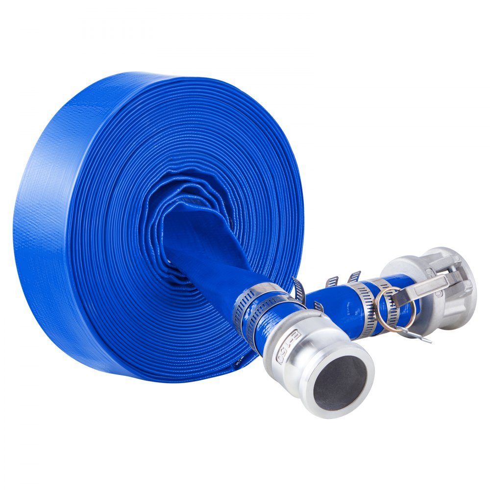 Tuyau plat 38 mm x 15 m pour eaux usées, tuyau de lavage à contre-courant avec raccords Camlock en aluminium, adapté à diverses pompes, traitement des eaux usées, transport de l'eau et autres usages