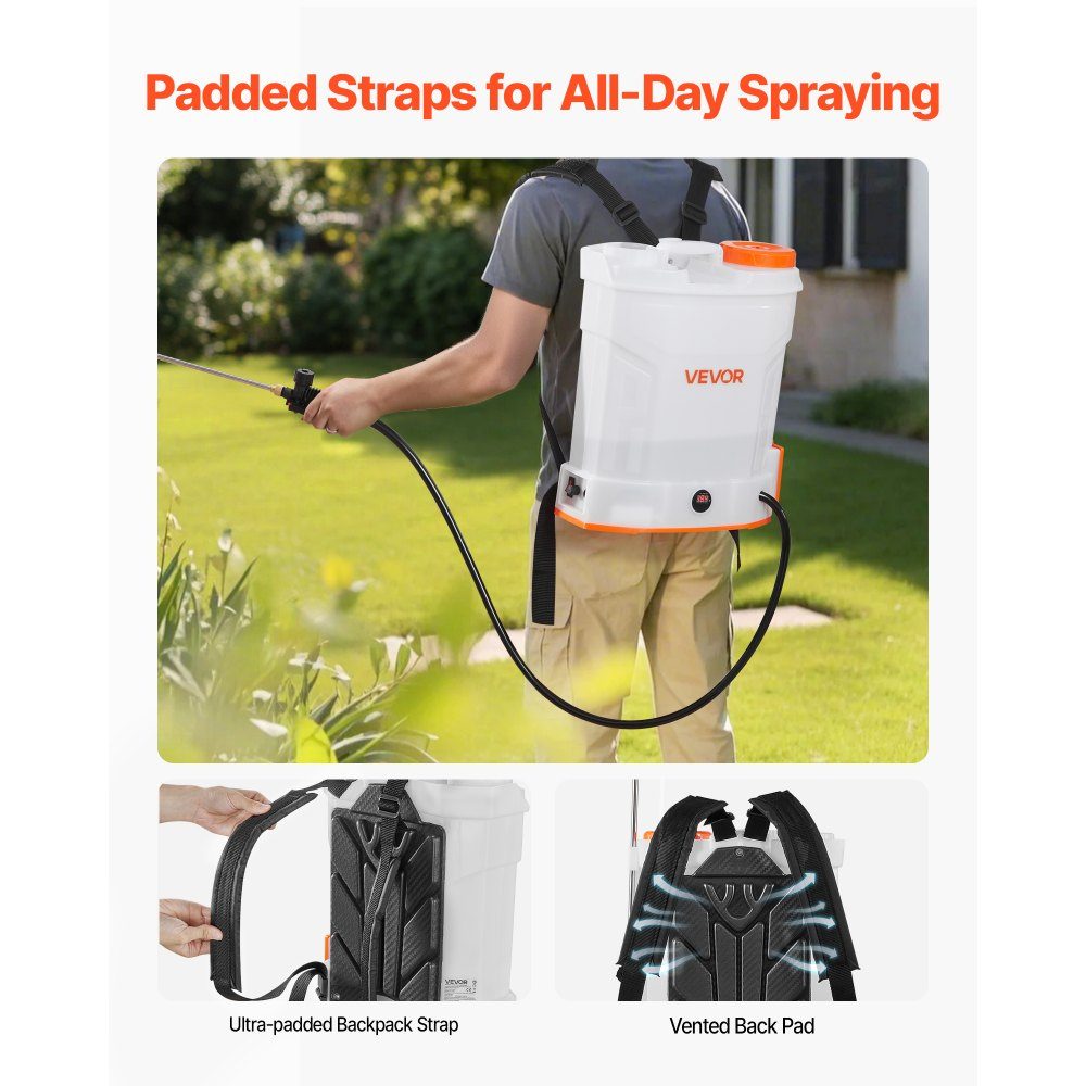 Cordless Sprayer, 12L Electric Backpack Pressure Sprayer, 2 Retractable Wands and 5 Nozzles, Adjustable from 0-6 Bar, 2 Hours Running Time, Portable Pump Sprayer for Yard, Garden and Lawn