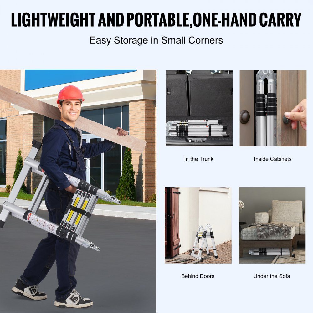 Telescopic Ladder 6-12ft A-Shaped Aluminum Extension Ladder Lightweight Multi-Retract Folding Ladder 300lb Load Capacity with Stabilizer Bar Multi-Purpose Ladders for RV Camper