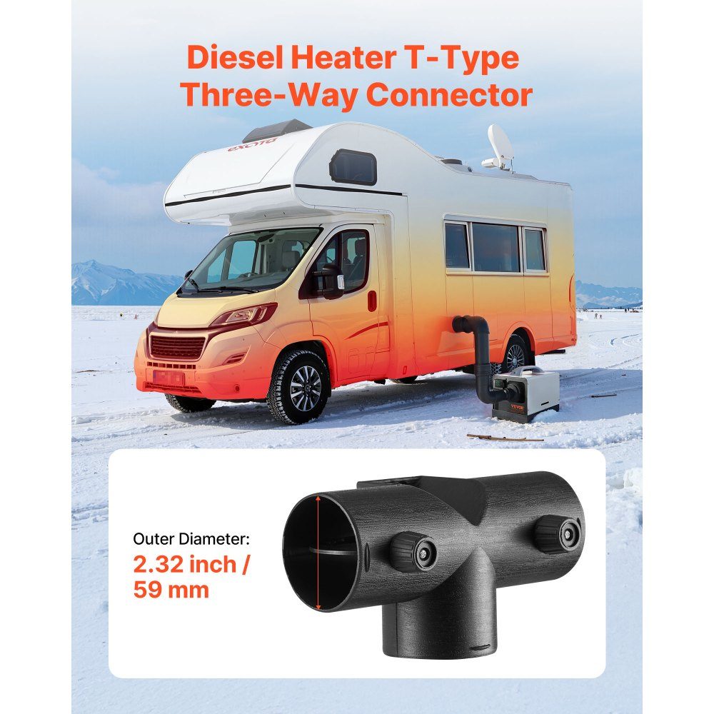 Diesel heater connector (59mm), diesel heater duct connector accessories, T-shaped 3-way vent connectors with 2 90° rotating valves, connector connectors for 2kW diesel heaters